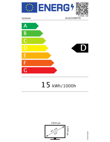 Monitor 24" 16:10 Lenovo T24D-10 Full HD IPS HDMI DP VGA Frameless (Ricondizionato Grado A)