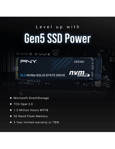 PNY CS2150 SSD 1TB M.2 NVMe PCIe Gen 5.0...