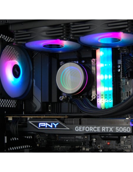 PC Computer Gaming Assemblato Intel i5-12400F Ram 32GB SSD 1TB RTX 5060 8GB GDDR7 Nero A-RGB Dissipazione a Liquido